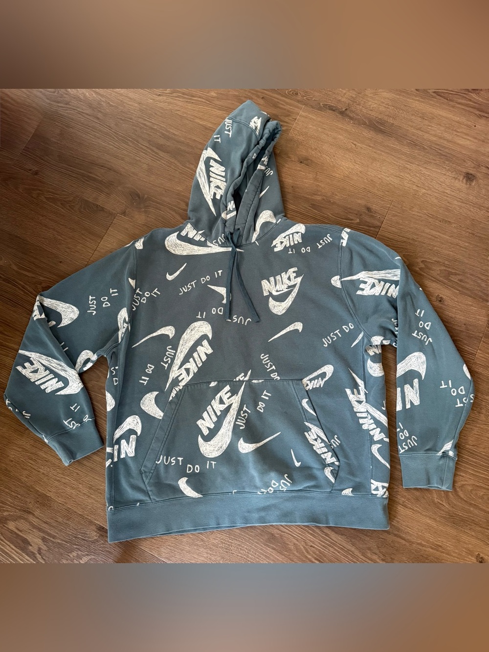 Nike Just Do It All Over Print Blue Pullover Hoodie Size XL Sweatshirt